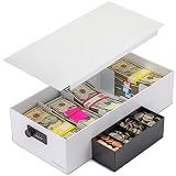 Volcora Cash Box Money Organizer - 15” x 7.5” x 4” Cashbox 5 Compartments Drawer Tray - Bills and Coin Slot with Combination Lock for POS Register, Kiosk, Retail, Personal and Business Use, White