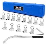 15PCS Universal Auxiliary Idler Belt Tensioner Pulley Removal Tool Kit, 12-Point 12-19mm (0.47"-0.74") Serpentine Belt Tension Pulley Wrench Set, Engine Timing Belt Tensioning Nut Bolt Screw Remover