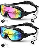Swim Goggles 2 Pack, Wide View Anti Fog&UV Swimming Goggles for Audlt, No Leaking Swim Glasses for Men Women Youth