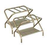 Smuxee Gold Luggage Rack Pack of 2, Foldable Suitcase Stand with Fabric Storage Shelf, Luggage Holder with 4 Nylon Straps for Hotel Guest Room Bedroom