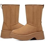 SHIBEVER Snow Boots for Women Winter: Platform Warm Waterproof Cold Weather Boot Size 8 - Fur Lined 2025 Soft Womens Chestnut Shoes