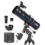 Celestron – AstroMaster 130EQ–MD Newtonian Reflector Telescope for Beginners – Aluminized Mirror – Motor Drive to Track Stars – Adjustable Tripod – Includes Eyepieces Plus Astronomy Software Package