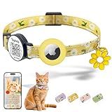 Smart QR Code Cat Collar with Online ID Profile & Integrated Airtag Holder, Breakaway Safety Collar with Bell, Adjustable 8-13in for Cats and Small Dogs(Yellow)