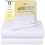 California Design Den Natural 100% Cotton Sheets Queen Size Bed Set - Soft 400 Thread Count Sateen, Queen Sheets, Deep Pockets with All Around Elastic for a Snug Fit, Cool & Durable Bedding - White