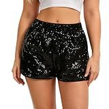 Kripdaya Women's Black Sequin Shorts Sparkly High Waist Glitter Festival Shorts for Rave Party Concert, Small