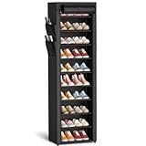 Kitsure Shoe Rack - 10-Tier Large Capacity Shoe Organizer Shelf with Dust Cover & Side Pockets, Rust-Proof Metal Shoe Rack for Closet, Entrance, Living Room, 17.5" x 12.4" x 69.3", Black