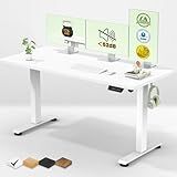 Veken 55 Inch Large Electric Standing Desk,Sit to Stand Up, Heights Adjustable, Work Home Office Computer Table for Study, Walking Pad, Writing, and Games, Wooden Desktop Desks, White