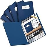 5 Pack of 8.5 ”x11” Pressboard Presentation Binder Folder, Blue Fiberboard Report Cover with Metal Prong Paper Fastener to Neatly Bind Reports, Proposals, Transcripts and Other Documents