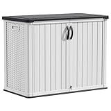 Devoko Outdoor Storage Cabinet 26 Cu Ft with Lockable Doors, Horizontal Storage Shed Waterproof Patio Tools Storage Box for Sofa Cushions, Gardening Tools and Accessories (White)