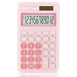 Deli Standard Function Basic Calculator, 12 Digit Desktop Calculator with Large LCD Display, Solar Battery Dual Power Office Calculators, Pink