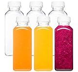 Norcalway Plastic Juice Bottles with Caps, Reusable Juicing Bottles, Clear Drink Containers with Lids for Juicing, Smoothie and Other Beverages - 12oz 6pcs