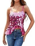 HomRain Rose Casual Sequin Tops for Women V Neck Party Glitter Strappy Sparkly Outfits Concert Tops Rose L