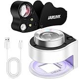 JARLINK 2 Pack 30X 60X Jewelers Loupe, Foldable Jewelry Magnifier with Bright LED Light, Rechargeable Loupe Magnifier with 3 LED and 3 UV Light for Gems, Jewelry, Coins, Stamps (White & Black)