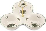 Spode Christmas Tree 3 Section Server with Tree Handle - Divided Serving Tray for Nuts, Candies, Condiments, Holiday Treats - Festive Earthenware Tableware for Seasonal Entertaining and Hosting