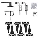 Shed Door Kit, Shed Door Hardware Kit with 4-1/2" L-Handle Lock, Stainless Steel Latches and 6" Hinges, Black