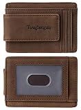 Toughergun Slim Wallet for Men RFID Blocking Money Clip, Minimalist Front Pocket Credit Card Holder, Magnetic Thin Mens Wallets with ID Window(Coffee)