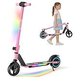 SIMATE Electric Scooter for Kids, Motorized E-Scooters with Colorful Front Light and Pedal Lights, LED Display & Foldable, Dual Braking System, Top 8.7mph & 5 Miles, Gifts for Kids, Girls, Boys, Teens