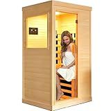 OUTEXER Far Infrared Sauna Home Sauna Spa Room Canadian Hemlock Wood 1200W Indoor Saunas Low EMF 110V with 7 Color Light and Tempered Glass Door, Room: 35.2 * 27.6 * 61.6Inch
