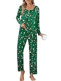 Ekouaer Christmas Pajamas for Women Set Winter Sleepwear Holiday Red Pjs Long Sleeve 2 Piece Lounge Set Festival Gift,Christmas Green,Small