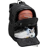 Celvetch Basketball Backpack with Shoe Compartment Large Basketball Bag with Ball Holder for Men Women Gym Backpack fit Volleyball Football for Sports Travel Gym - Black
