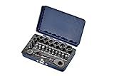 kauplus 1/4” Mini Reversible Ratchet Wrench Tool Kit, 32 PCS Low Profile Bit Socket Set, Non-Slip Socket Ratcheting Wrench Tool Box, 5MM-14MM…