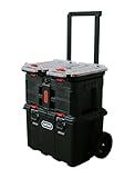 Keter Stack-n-Roll 2.0 Modular Tools Organizer for Garage Storage and DIY, 3 Piece Resin Rolling Tool Box System for Small Parts, Black
