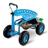 Rolling Garden Tool Cart with Seat Heavy Duty Scooter with Handle and Storage for Seniors Garden Cart on Wheel,Blue