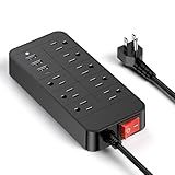SEZAC Surge Protector Power Strip, 8-Outlet with 4 USB Ports (3USB-A,1USB-C) Power Strip, Flat Plug Outlet Extender, 6ft Extension Cord Multi Plug Outlet for Home Office
