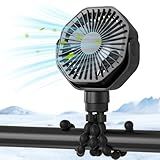 Lerat Portable Stroller Fan With Flexible Tripod, 3 Speeds Rechargeable Handheld Personal Fan, 360 Rotate Battery Operated Clip On Fans for Car Seat Crib Bike Treadmill Black