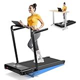 DeerRun Foldable Walking Pad Treadmill for Home & Office, Under Desk Walking Pad Treadmill with 9% Manual Incline and Handlebar, 0.6–7.5 MPH, 300 lb Capacity, App & Remote Control