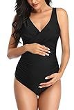SUMMERSUNSHINE Maternity One Piece Swimwear Front Cross Pregnancy Swimsuit Bathing Suit Maternity Bikini Black S