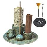 Fyedroed 4 in 1 Incense Burner Holder for Sticks, Palo Santo Sticks Holder, Candle and Sage Holder for Burning Ceramic Ash Catcher Tray for Meditation Yoga Room Home Decor (Blue)