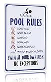 Crazysign Pool Rules Sign Warning Swim At Your Own Risk Vintage Tin Sign for Swimming Pool Water Park Beach Decor 8x12 Inches (3097)