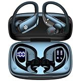 bmani Ear Buds Wireless Earbuds Bluetooth Headphones with 80H Playtime LED Display Case, Over-Ear Hook with Mic, Stereo Sound, Easy Button Controls, Sports Earphones for Running Workout Gym Black