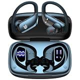 bmani Ear Buds Wireless Earbuds Bluetooth Headphones with 80H Playtime LED Display Case, Over-Ear Hook with Mic, Stereo Sound, Easy Button Controls, Sports Earphones for Running Workout Gym Black