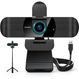 Pro HD 1080p/30fps Webcam with Tripod, External USB Camera for PC/Laptop | Dual noise-cancelling mics | Auto-focus | Wide-angle | Low-light correction | 360° rotation | CMOS sensor | Plug and Play