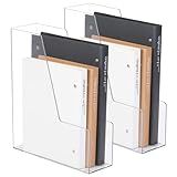 CiWiVOKi Vertical File Holder, PET Desk Organizer, Multi-purpose Plastic Document Storage Bins for Magazines, Binders, Notebooks, Envelopes, 2 Pack