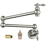 Pot Filler Faucet Brushed Nickel - WOWOW Solid Brass Pot Filler Wall-Mounted Pasta Faucet with Double Joint Swing Arm for Kitchen Over Stove