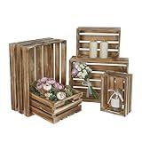 JUMBO HUMBLE Set of 5 Large Wooden Crates, Nesting Storage Crate with Handles, Rustic Torched Brown Farmhouse Wooden Crates for Display, Wedding Birthday Home Party Living Room Kitchen Decoration