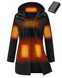 Wulcea Women Heated Jacket Battery Pack Included Rechargeable 12v 7.4v Waterproof Fleece Coat Winter Warm Puffer Clothing Apparel Electric USB Self Soft Shell Thermal Vest Hood Long Rain Parkas