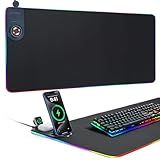 ELUTENG Mouse Pad with Phone Holder 4in1 Wireless Charging Desk Mat RGB Ultra-Smooth Gaming Mousepad Waterproof Home Office Large Desk Pad 35.43"x15.75" Large Desk Pad Non-Slip Base Keyboard Pad
