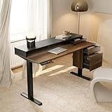 HUANUO Standing Desk with Drawers and File Cabinet, 47 Inch Electric Height Adjustable Desk with Storage, Ergonomic Stand Up Table with Monitor Stand, Black Walnut