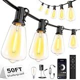 Skoiuc 50ft-LED-Lights-Outdoor-Waterproof-String Lights-Patio-Outside-Porch-Backyard-Garden-Gazebo-Yard-Deck-Balcony-Party-Camping-House-Hanging-Lighting-Bulb-Remote-Bluetooth-Hanging-Edison-ST38