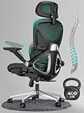 CAPOT Ergonomic Mesh Office Chair, Adjustable Lumbar High Back Desk Chair 400lbs, 4D Flip-up Arms, 3-Level Tilt Backrest, 3D Headrest, PU Wheels, Swivel Rolling Computer Seating for Long Desk Work