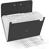 SKYDUE Expanding File Folde rwith 13 Pockets, Accordion File Organizer fits for A4/Letter Sized Paper, Accordion Folder with Labels - Document Receipt Organizer for Office, School, Home Blak
