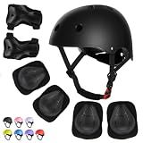 WayEee Kids Bike Helmet Set Adjustable Protective Gear, 3-10 Age, Black/M