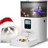 Automatic Cat Feeder, 4L Cat Food Dispenser with 10s Voice Recorder, Pet Feeder up to 8 Meals per Day, Timed Dog Feeder with Dry Food Sealed Ring (White, 4L-Basic)