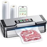 95kPa Vacuum Sealer Machine with AquaLock Technology, Dual-Pump Automatic Food Sealer for Dry & Moist Foods, Double Heat Seal, Built-in Cutter, Bag Storage & Accessory Hose,2 Bag Rolls,Stainless Steel