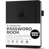 Clever Fox Password Book with Alphabetical Tabs, 4"x5.5" Keeper Black
