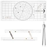 3 Pcs Basic Navigation Set, Including Marine Parallel Ruler, Nautical Protractor, and Navigation Fixed Point Divider, Marine Accessories with Clear Scales for Boat